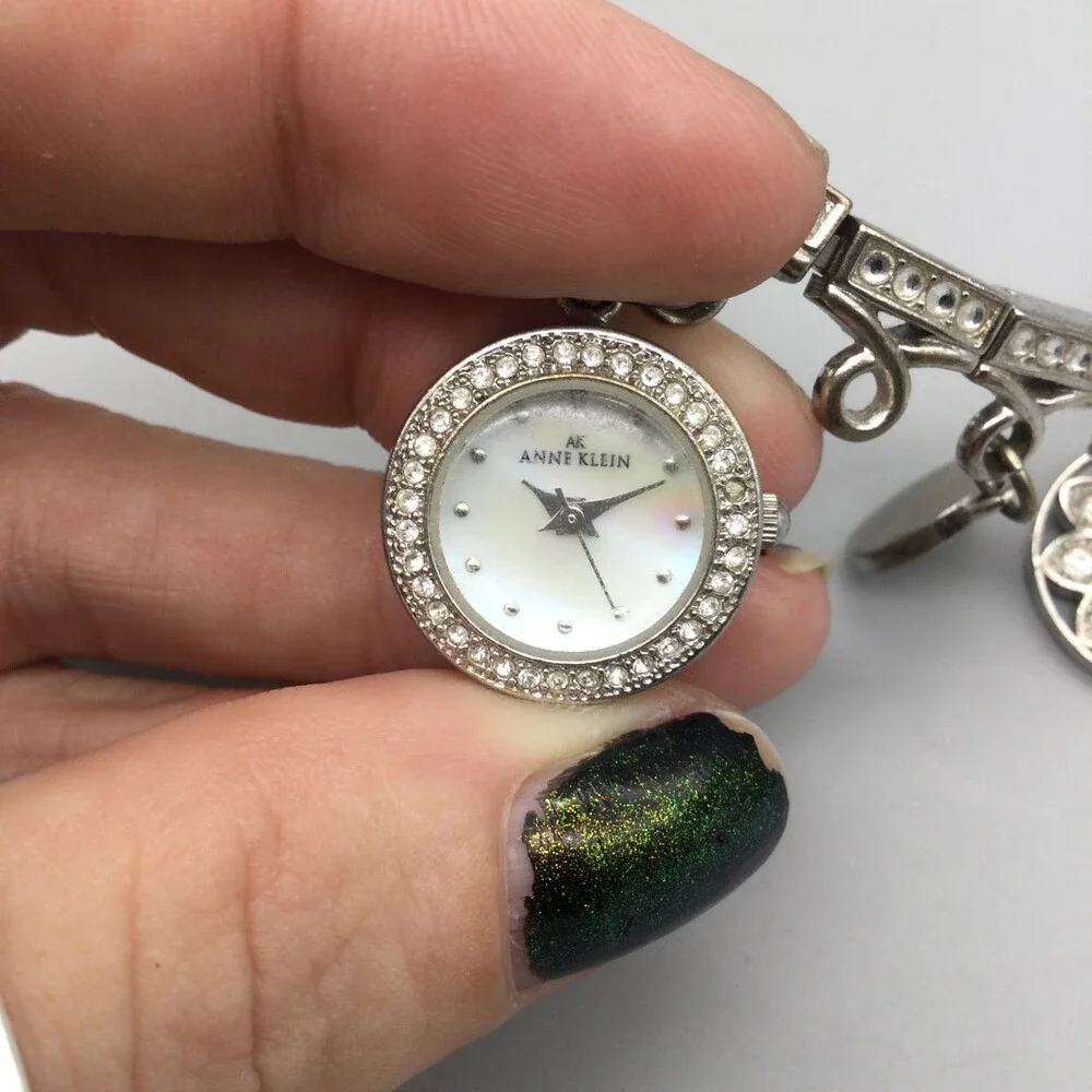 Anne Klein Watch Women 20mm Silver Tone Bling Charm Bracelet Band New Battery 7